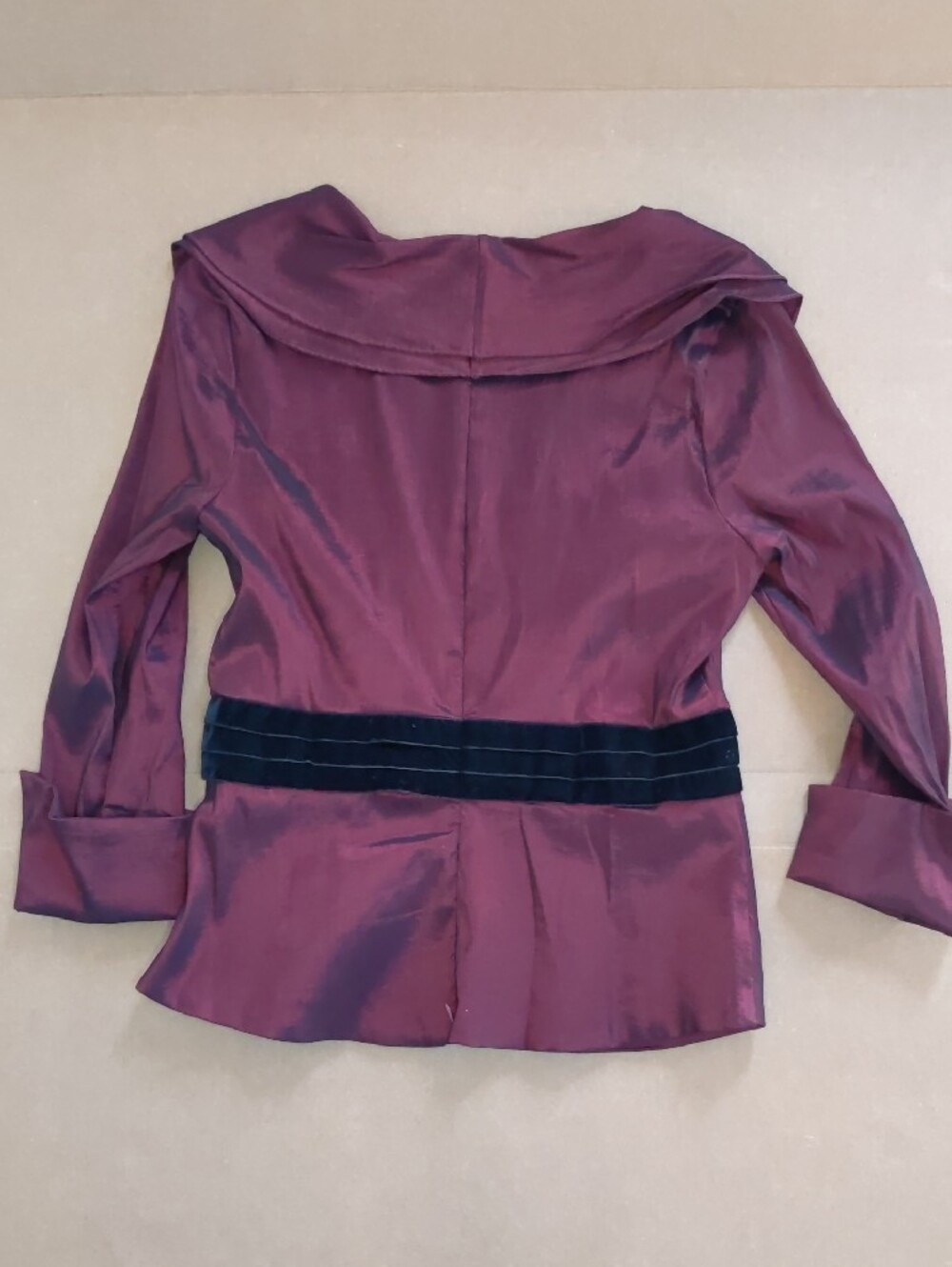 Cachet Burgundy Satin Blouse with Black Velvet Rhinestone Belt - Picture 2 of 8